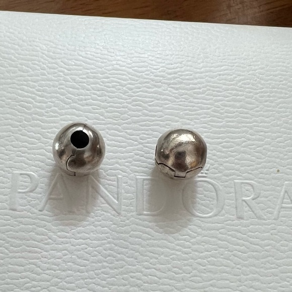Retired Rare Set of 2 PANDORA Round Safety Clips Stoppers Charms Sterling Silver - Picture 1 of 6
